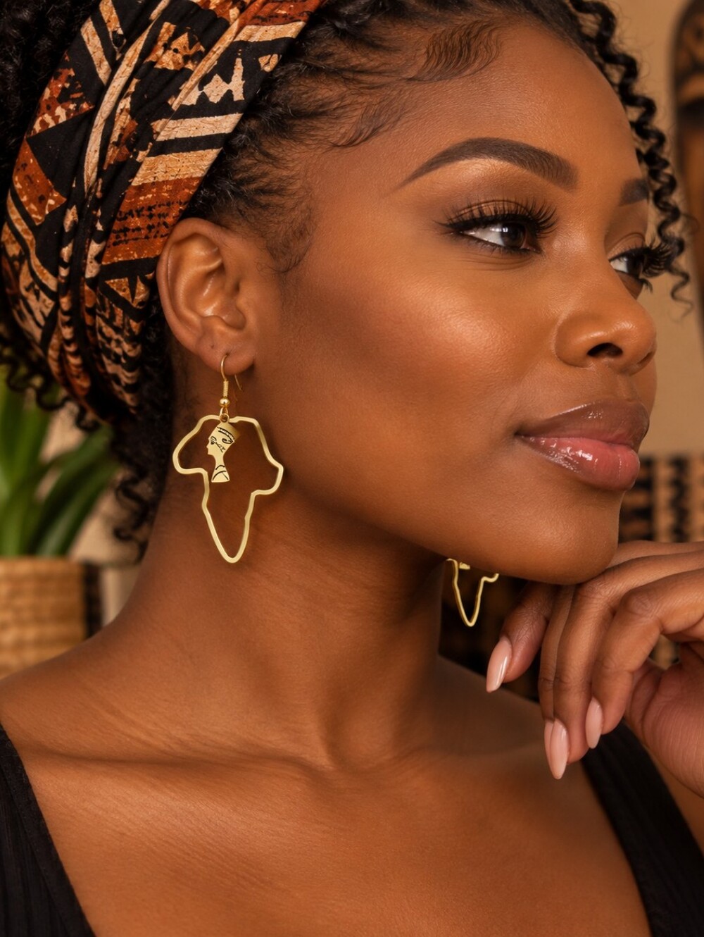 Black Queen Africa Gold Statement Earrings